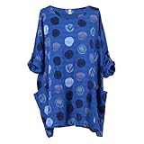 Storm Island Italian Ladies Brick Print Front Pockets Top Womens Lagenlook Cotton Oversized Top (Spotty Royal Blue, UK Fit 18-24)