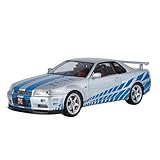 Collectible Race Car Model 1:18 For Nissan GTR GT-R R34 Skyline Ares Alloy Sports Car Model Metal Racing Car Sound Light Bedroom Decoration(Silver)