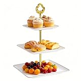 Allbusky 3-Tier Cake Stand Cupcake Holder, Pastry Tiered Serving Tray, Dessert Plates Cakes Fruit Cookie Candy Display Tower Serving Platter for Christmas Wedding Birthday Baby Shower, White