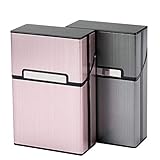 Sinzau Cigarette Case Aluminum for Whole Package Cigarettes 20 Pieces, Anti-Extrusion, Splash Proof, 2-pack (Grey & Rose Red)