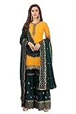 TRENDMALLS Women's Georgette Embroidery Kurta Sharara Suit Set Stitched (UKTM.G58-Yellow-3XL)