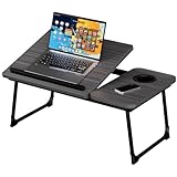Laptop Bed Table, Laptop Bed Desk with Foldable Legs & Cup Slot, Adjustable Trays, Reading Book Holder Notebook Stand Laptop Tray for Bed, Sofa,Terrace,Carpet, Black