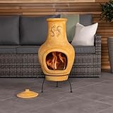 CHARLES BENTLEY Outdoor, Garden, Patio, Large Terracotta Clay Chimenea, Patio Heater, Easy To Assemble, Rustic Finish, Lizard Design, Burns Wood, Clay And Steel Stand, Weatherproof (80x40cm)