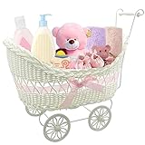 SAFRI Baby Pram Hamper Wicker Toy Basket with Handles Wheels Great Gift for Boy Girl & Baby Showers Newborn Baby Gifts (Pink)