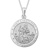 Aeon Silver St Christopher Necklace - 925 Sterling Silver Pendant | Double Sided | Holy Christian Travel Protector | Adjustable 16-18" Chain (18mm) (Protect Us)