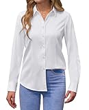 siliteelon Womens Blouses White Shirts for Women Long Sleeve Tops Casual Regular Fit Work Office Executive Ladies Fashion Shirts L