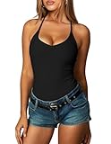 Navneet Women Ribbed Camisole Tops Halter Neck Vest Tops Racer Back Crop Tank Top Basic Going Out Black M