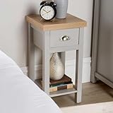 Home Source Bedside Table Nightstand, 1 Drawer, Oak Effect Grey Lamp Side Table