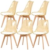 U2PICK Set of 6 Dining Chairs Modern Kitchen Clear Acrylic Dining Chairs with PU Leather Cushions and Solid Beech Wood Legs for Living Room and Bedroom Amber