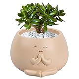 Smile Face Planter Pot with Removable Silicone Plug Face Flower Pot Resin Smile Face Planter for Small Plants 10.5x6.5 cm