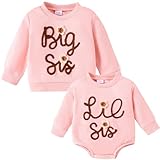 Winmany Big Sister Little Sister Matching Outfits Big Sis Pullover Sweatshirt Lil Sis Long Sleeve Romper for Girls Baby (0-3M, Pink Lil Sis, 1)