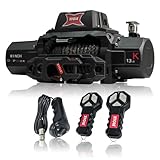 13500lbs 12V Electric Winch IP68waterproof Off-Road Vehicle Rescue winchs with2wireless Remote Controls and Synthetic Rope Suitable for Towing SUVs,Loggers,Trucks,Trailers,Jeeps,4WD (Dark-Gray)