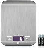 HomeFashion 5kg 1g 11lb Digital Kitchen Scales Food Scale with stainless steel Platform Electronic Cooking Backlit LCD Display Multifunction for Home and Office Use