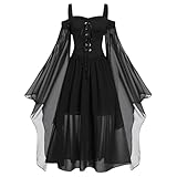Nuoke Dresses for Women UK Halloween Costumes Women's Butterfly Sleeve Sexy Lace Gothic Medieval Dresses