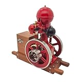 B01 Hit and Miss Gasoline Engine Model RETROL & OKMO Ball Top Internal Combustion Engine with Ignition System and Wooden Display Stand, Vintage Industrial Decor