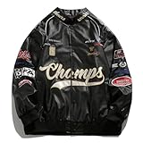 Vamtac Men's Varsity Jacket Vintage Letter Racer Jacket Oversized Baseball Bomber Jackets Unisex Streetwear Coats, A3-black, L