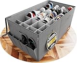 Tydi Shoe Storage Box - Ultra-Stiff XXL Organiser with 24 Compartments, Zippable Clear Cover, Side Pockets & Handles - Space-Saving Shoe Box for Easy Organisation - Dark Grey