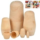 FOCCTS Wooden Nesting Dolls, Unpainted Russian Dolls, Set of 6 Russian Matryoshka Stacking Dolls Wooden DIY Matryoshka Doll Handcraft Supplies for Sculpture Crafting Educational Teaching