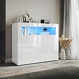 ELEGANT 2-Door Sideboard with LED Lights, High Gloss Lighted Display Cabinet with Open Compartment for Living Room & Bedroom, W1080×D400×H920mm