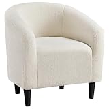 Yaheetech Tub Chair, Fuzzy Accent Armchair Sherpa Fabric Club Chair Boucle Barrel Chair Upholstered for Living Room Office Reception Cafe Bar, Ivory