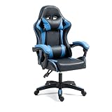 Home Treats Gaming Chair BLUE Recliner with Adjustable Height, Lumbar Support Padded Cushion, Racing Bucket Seat With Headrest Ergonomic Office Chair Perfect For Home Office, Computer Chair (Blue)