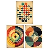 Artery8 Set of 3 A4 Bauhaus Mid Century Modern Abstract Geometric Concentric Circles Aesthetic Unframed Wall Art Living Room Poster Prints Pack