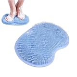 Blue Foot Scrubber for Shower Wall – Silicone Non Slip Foot Cleaning Mat with Suction Cups – Hands-Free Foot Exfoliator Pad for Bathroom – Back & Feet Massager Mat for Shower or Bath