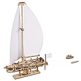 UGEARS Ocean Beauty Yacht 3D Puzzle - 3D Wooden Puzzles for Adults Sailing Boat Model Kit - Building Set with White Sails and Stand - Wooden Model Kits for Adults to Build Gifts for Birthday - 95 Pcs