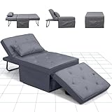 FLEXISPOT Sofa Bed, 4-in-1 Folding Convertible Single Sofa Chair, Folding Ottoman with 6 Position Adjustable Backrest and Pillow for Living Room and Bedroom（Gray）