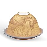 Light-Glow Tealight Candle Holder - Horses LD90050, White, Approx. H8 x Ø12cm or H3.2" x Ø4.7"
