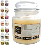 SIMPLY SUBLIME SCENTS - Luxury Scented Candle - Exceptional Fragrance Oil - Medium Glass Jar, Up to 76 Hours - Clever Wax Formula for a Long and Even Burn - Crisp Clean - Cotton Sheets