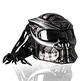 BANNESE Predator Motorcycle Helmet, Motorcycle Full Face Helmet with Hair Braid And LED Light for Outdoor Riding Or Club Parties, And Angle Acting Prop, DOT Certified,Black Wasp,L