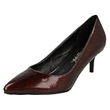 Anne Michelle Ladies Kitten Heel Crinkle Patent Court Shoes - Burgundy Synthetic Patent - UK Size 4 - EU Size 37 - US Size 6