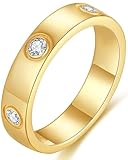 HIQUACC Stainless Steel Love Friendship Ring Titanium Steel Ring for Women Cubic Zirconia Ring (Gold 8)