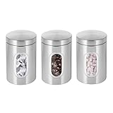 Innoteck Essentials 3 PC Kitchen Canister Set - With Secure Lids & Viewing Window - Suitable for Sugar, Tea, Coffee, etc - Multi Food Storage Jars – Silver