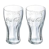 UNIQUE HOME LIVING Highball Drinking Tumbler Glasses Set of 2, 320ml Official Coca Cola Contour Glasses, Retro Highball Glass Coke Soda Water Gin Juice Cocktail Drinking Glassware, Dishwasher Safe