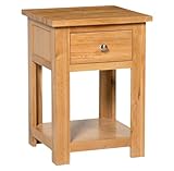 Hallowood Furniture Waverly Oak Lamp Table with Drawer and Lower Shelf, Solid Wooden Side Table in Light Oak, Nightstand, Oak Plant Stand, Fully Assembled Bedside and Living Room Furniture