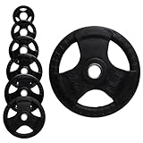 Olympic Weight Plate Tri Grip Disc Rubber Coated Cast Iron Weights Plate Set Solid Lifting Plates 3 Handles Portable Vinyl for Deadlift Barbell Dumbbell Bars Strength Training Home Gym Fitness Workout