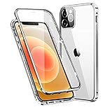 MOSSTAR Case for iPhone 12 Mini Magnetic Cover 360 Degree Full Body Protective [with Camera Lens Protection] Metal Bumper Front and Back Transparent Tempered Glass Flip Case, Silver
