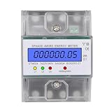 Alnicov Digital Electricity Meter with LCD Display 3 x 230/400 V 5(100) A Intermediate Meter AC Meter for 35 mm DIN Rail Electricity Meter 3 Phases 4 Conductors