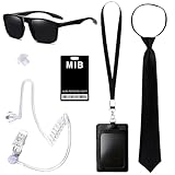 Horolam 6PCS Agent Costume Accessories, Secret Service Costume Set Spy Costume Accessories with Black Sunglasses Zip Tie Earpiece ID Card and Card Holder for Men Women Kids for Cosplay Party (Black)