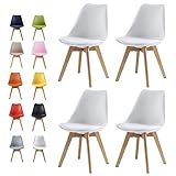 mcc direct Set of 4 Dining Chairs Wooden Legs Soft Cushion Pad Stylish DELUXE Retro Lounge Dining Office EVA (White)