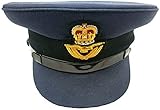 handembroideryuk RAF Officer’s Peaked Cap – Royal Air Force Uniform Hat with Winged Crown Badge | Dark Blue Service Dress Cap with Gold Embroidery