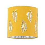 Ochre Yellow Table Lamp Shade, Lampshade for Table Lamp or Bedside Light, Fern Leaf Cut Out Design, Diameter 15cm