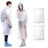 HUSHRICH 2Pcs EVA Reusable Rain Ponchos for Adults, Waterproof Thick & Wear-Resistant Rain Coat for Men Women, Portable Rain Poncho Family Pack with Drawstring Hood for Camping,Hiking, Travel