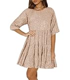 Awlsyj Women's 80s Fancy Sequins Dress with Pockets Evening Gown Wedding Bride Bridesmaid Prom Party Cocktail Dress Loose Casual Short Skirt (UK, Alpha, XL, Regular, Regular, Rose Gold)