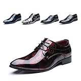 Hitmars Oxford Shoes for Men Derby Shoes Mens Formal Dress Business Lace Ups Shoes Patent Leather Breathable Classic Slip On Brogues Red 1 Size 7.5, 7.5 UK (Gloi-GH1-RD42-bro)