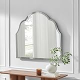 Furniturebox UK Opaline Grey Ornate Large Arch Wall Mirror 94x84cm – Vintage 1930s Overmantel Style with Tinted Reflective Frame – Ready To Hang – For Living Room, Bedroom, Hallway