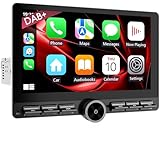Haudio 10.1 Inch Adjustable Car Stereo, 1 Din Car Radio with Certified Wireless CarPlay & Android Auto, Upgraded DAB/DSP/FM/AM/RDS, Bluetooth, GPS Navigation, WIFI with Knob & Button - 2+32GB