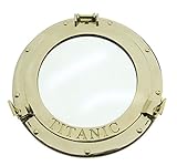 Maritime-Kunstideen Porthole Mirror, Titanic, Brass, Outer. 28.5 cm
